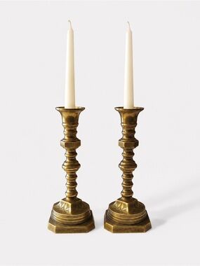 Brass Candlesticks with floral detail (Pair)